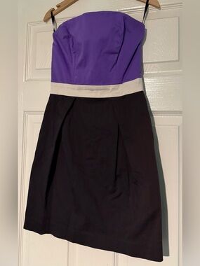 French Connection Strapless Purple, Charcoal & Cream Dress - Size UK 4